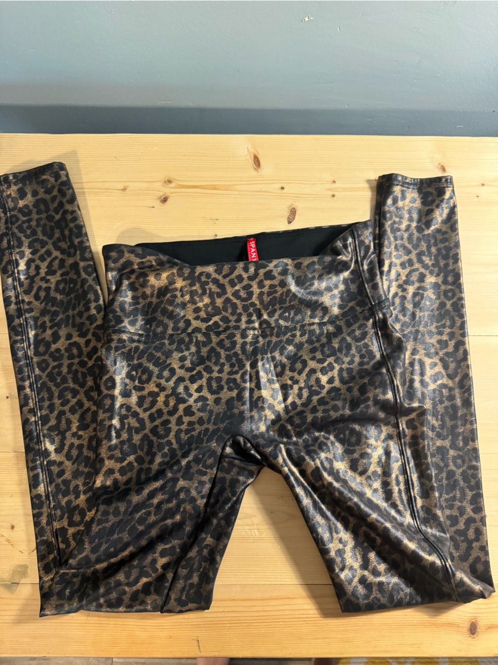 SPANX Leopard Print Stretch Leggings - Shiny Brown & Black